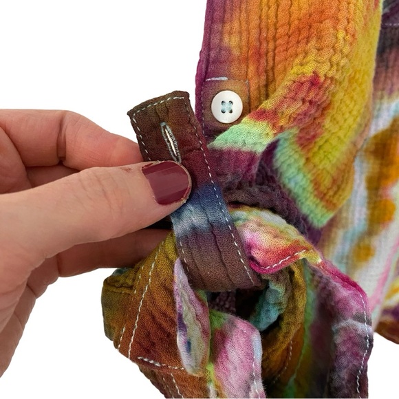 Handmade Geode Tie Dye Button Down Shirt Womens Small Colorful Cotton Crepe Pink - Picture 8 of 13